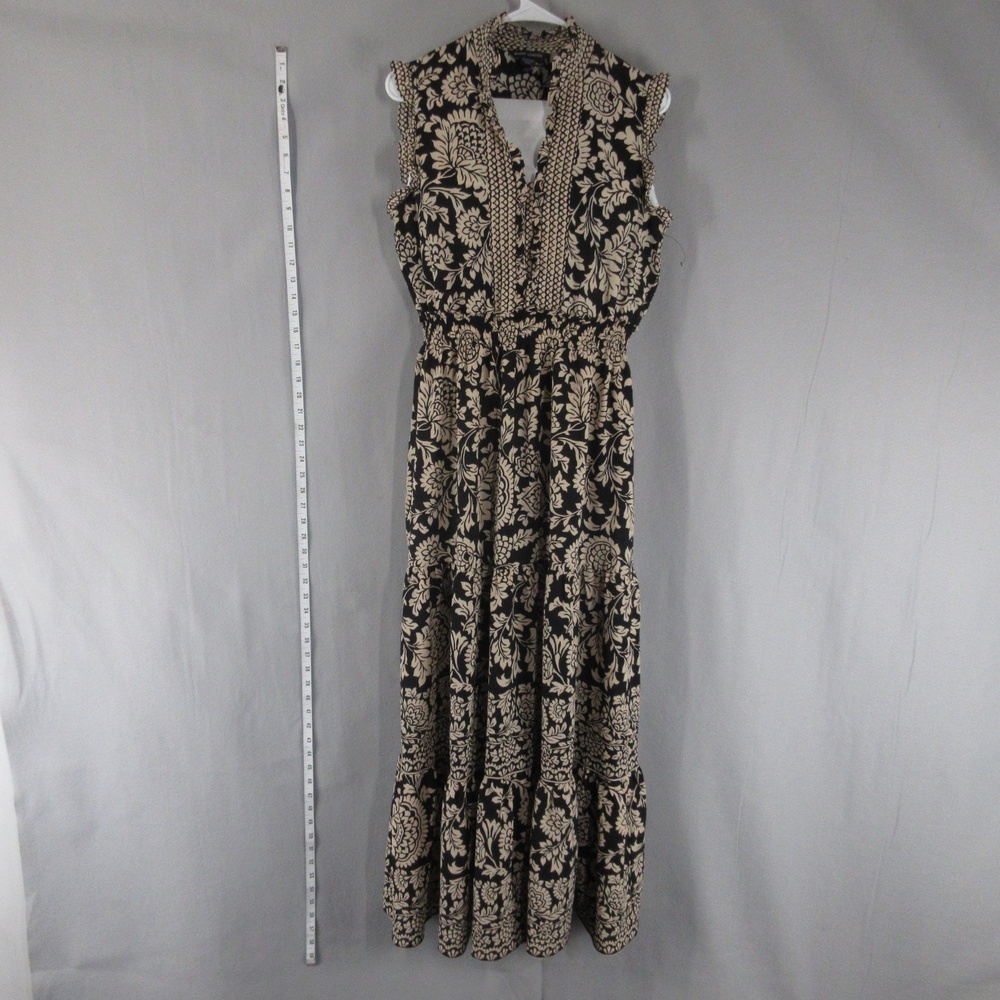 Maggy London Dress Womens 6 Black Floral Sleeveless Maxi Tiered Ruffle V Neck